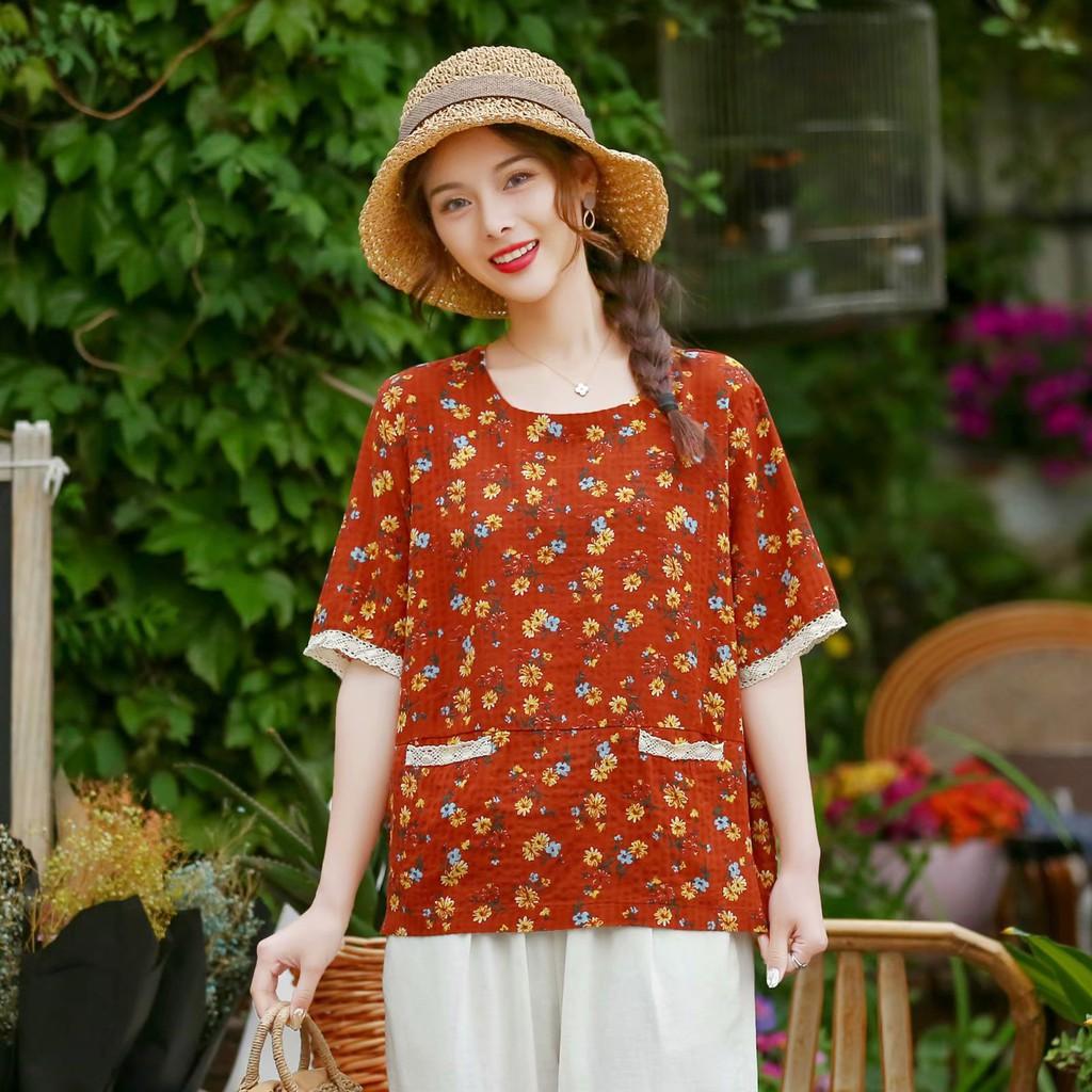 ÁO MORI HOA NHÍ VẠT CONG TÚI VIỀN REN