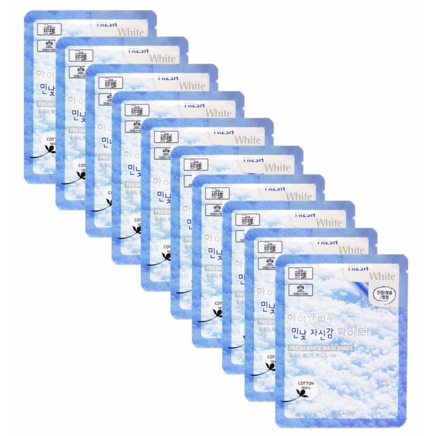 Bộ 10 Gói Mặt Nạ Tuyết Dưỡng Trắng Da 3W Clinic Fresh White Mask Sheet