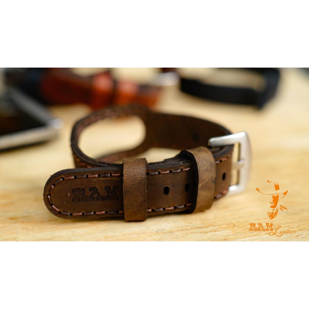 DÂY DA BÒ THẬT MAY TAY CHO MIBAND 5 - DA BÒ NÂU ĐẤT - CHÍNH HÃNG RAM LEATHER - MI BAND 5 BROWN COW LEATHER STRAPS