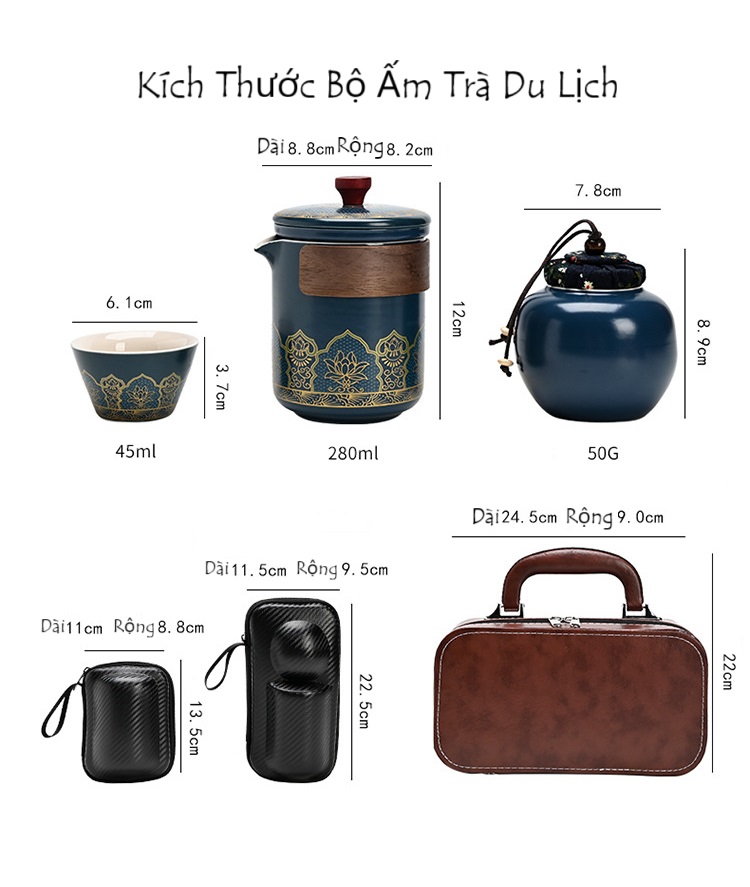 Bộ Ấm Trà Du Lịch Tiện Lợi Nhỏ Gọn Tinh Tế Quà Tặng Ý Nghĩa