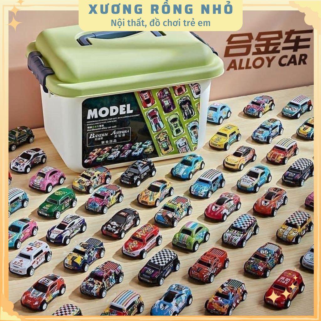 Set 30 ô tô kèm hộp nhựa, đồ chơi chạy đà cót kéo lùi chất liệu hợp kim cao cấp cho bé, tổng hợp nhiều loại xe