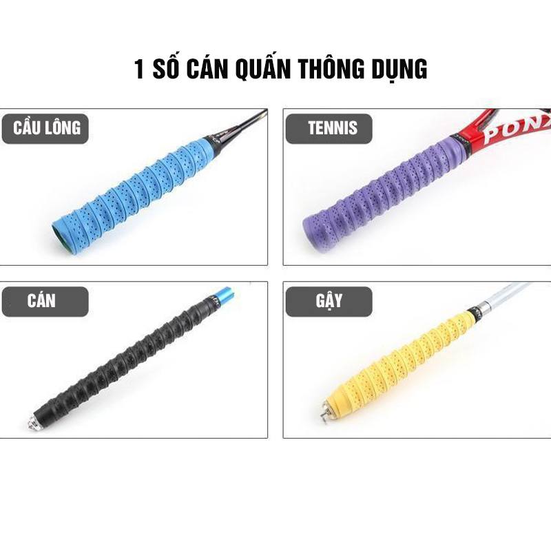 Quấn cán vợt Tennis, Cầu lông có gân chống xoay vợt, thấm hút mồ hôi Minh House