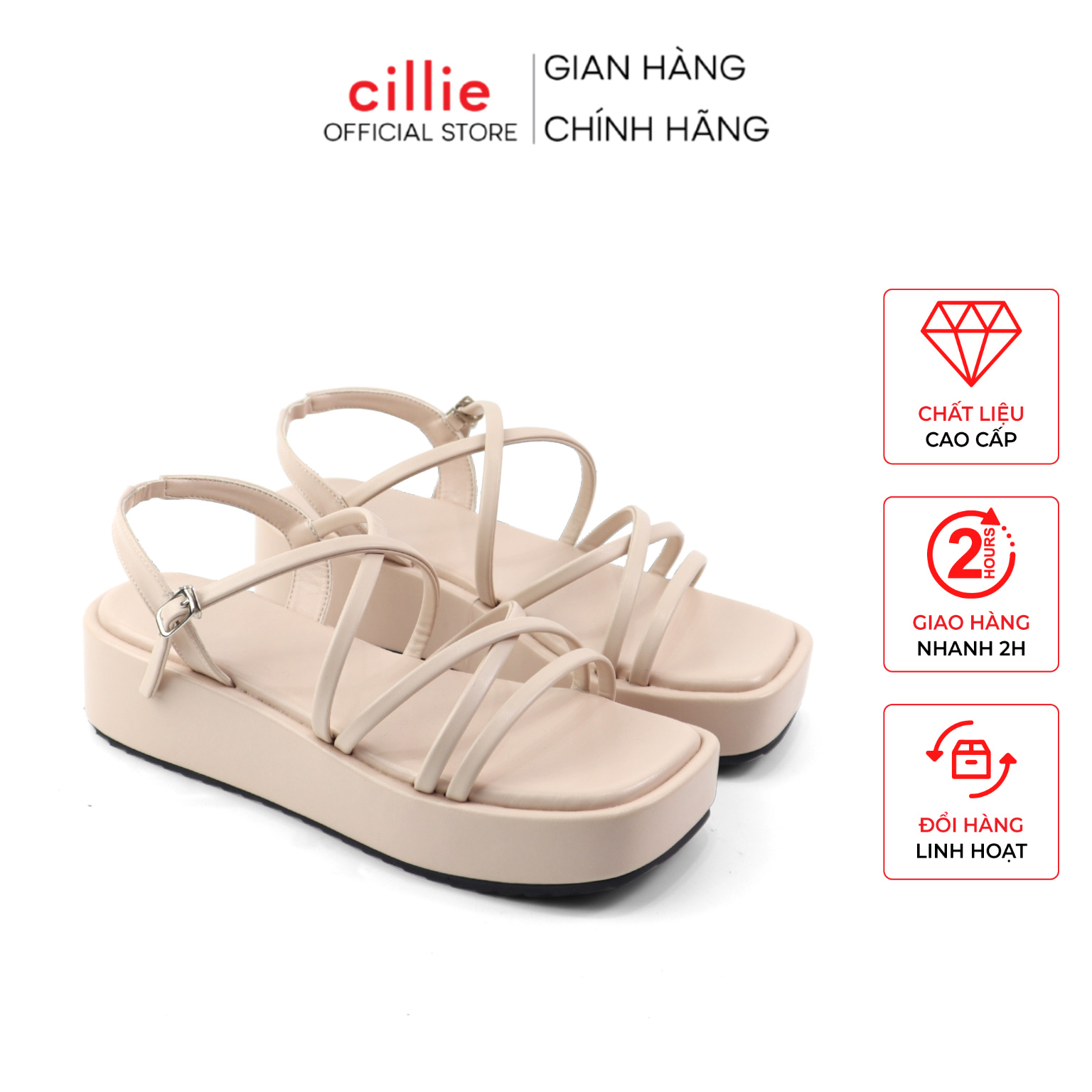 Dép Sandal Nữ Bánh Mì Cillie Thời Trang Đi Biển Quai Dây Mảnh Đế Cao 5p 1014