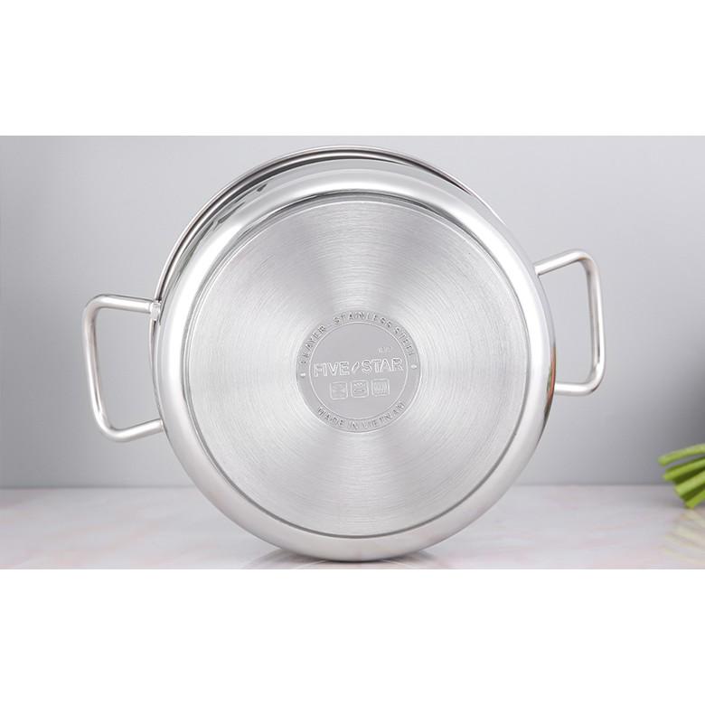 Nồi luộc gà inox 3 đáy sandwich cao cấp bếp từ FiveStar Standard tặng 2 muỗng canh ( 26cm / 28cm / 30cm )- nồi luộc gà bếp từ cao cấp