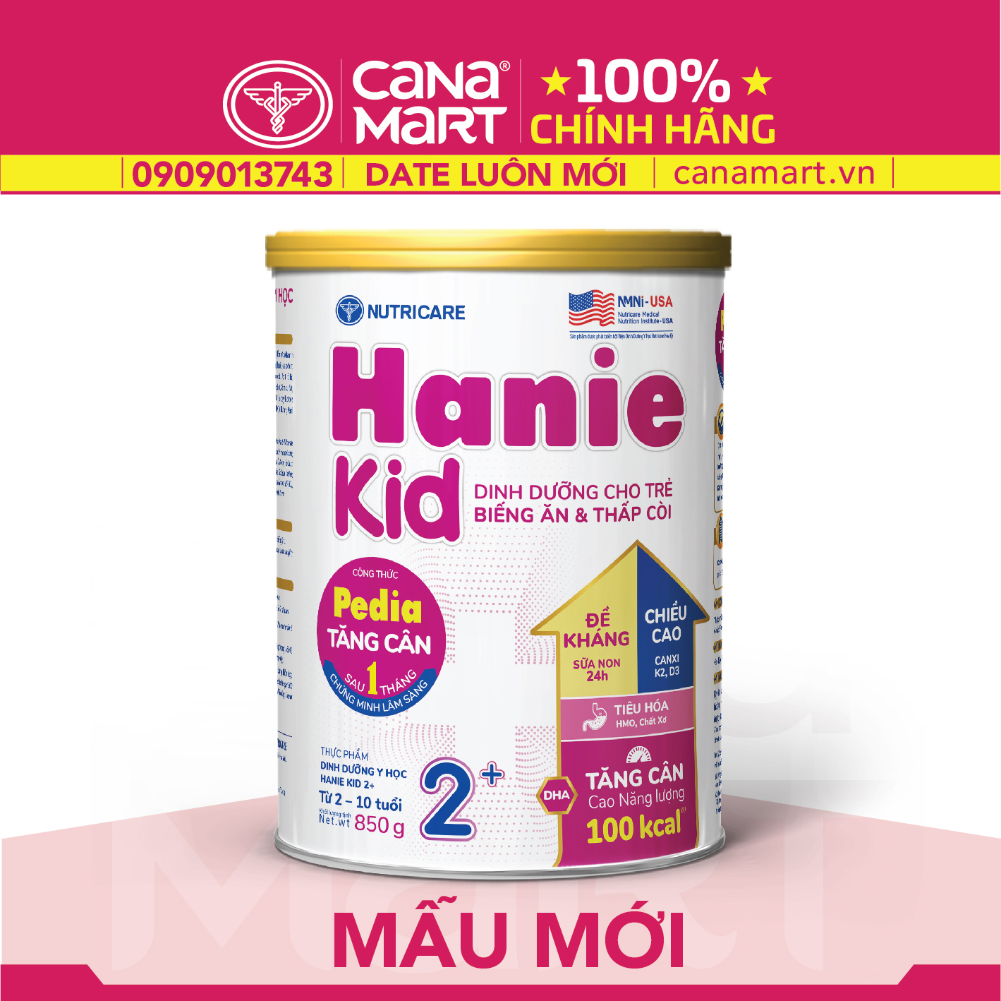 Hình ảnh Sữa bột Nutricare Hanie Kid 2+ dinh dưỡng chuyên biệt cho trẻ biếng ăn, suy dinh dưỡng (850g)