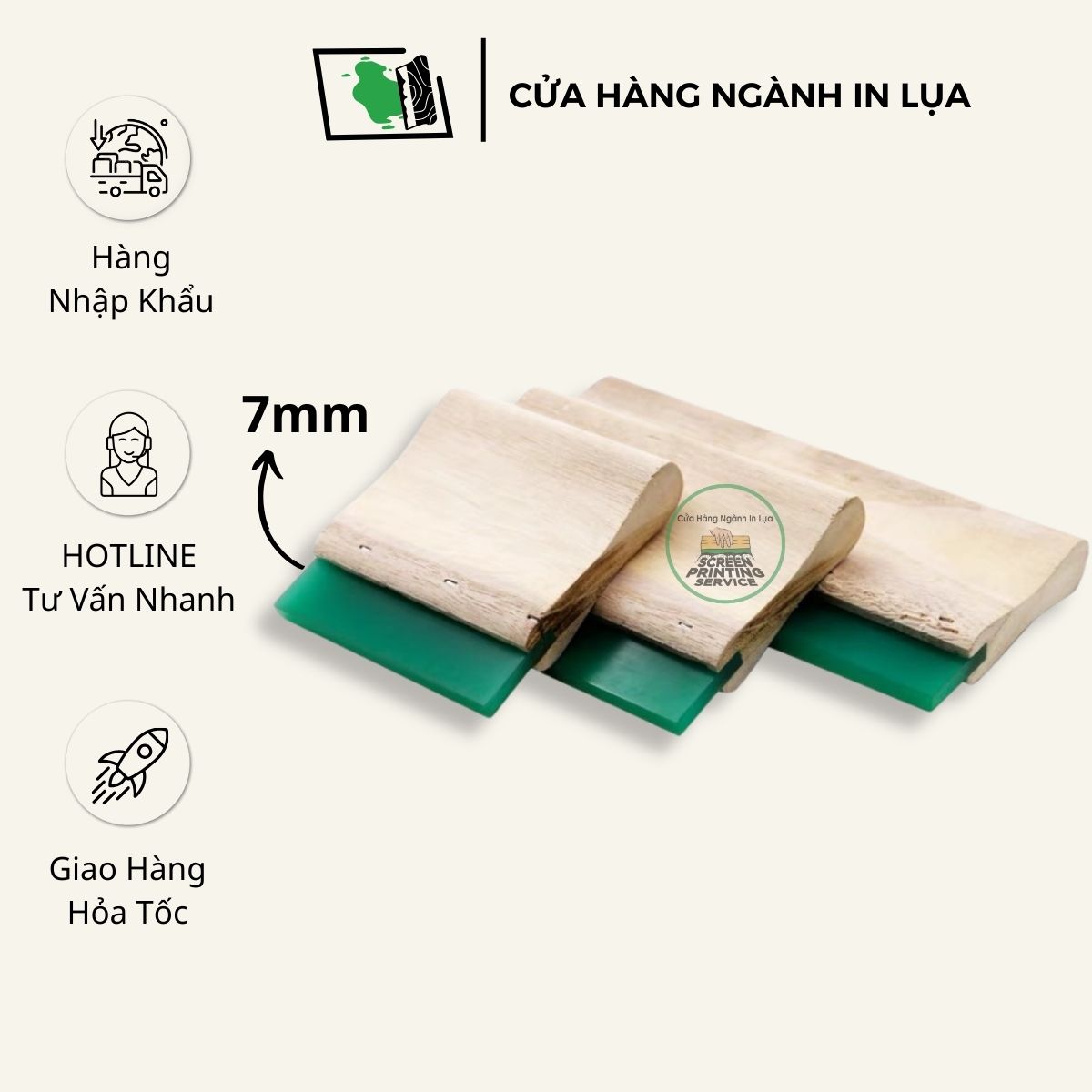 Dao gạt mực in lụa dày 7mm, độ cứng 65A xanh lá