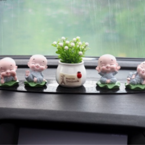 Set tiểu hoà thượng ngồi lá sen phối bình bóng trang trí taplo Ô Tô- Hoàng Đông shop