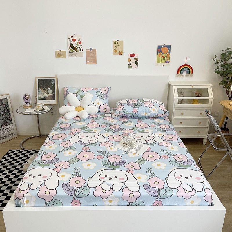 Set Bộ Ga Và 2 Vỏ Gối Cotton Poly Nhập Khẩu, Chất Vải Dày Dặn Không Bai Xù, Phong Cách Hàn Quốc