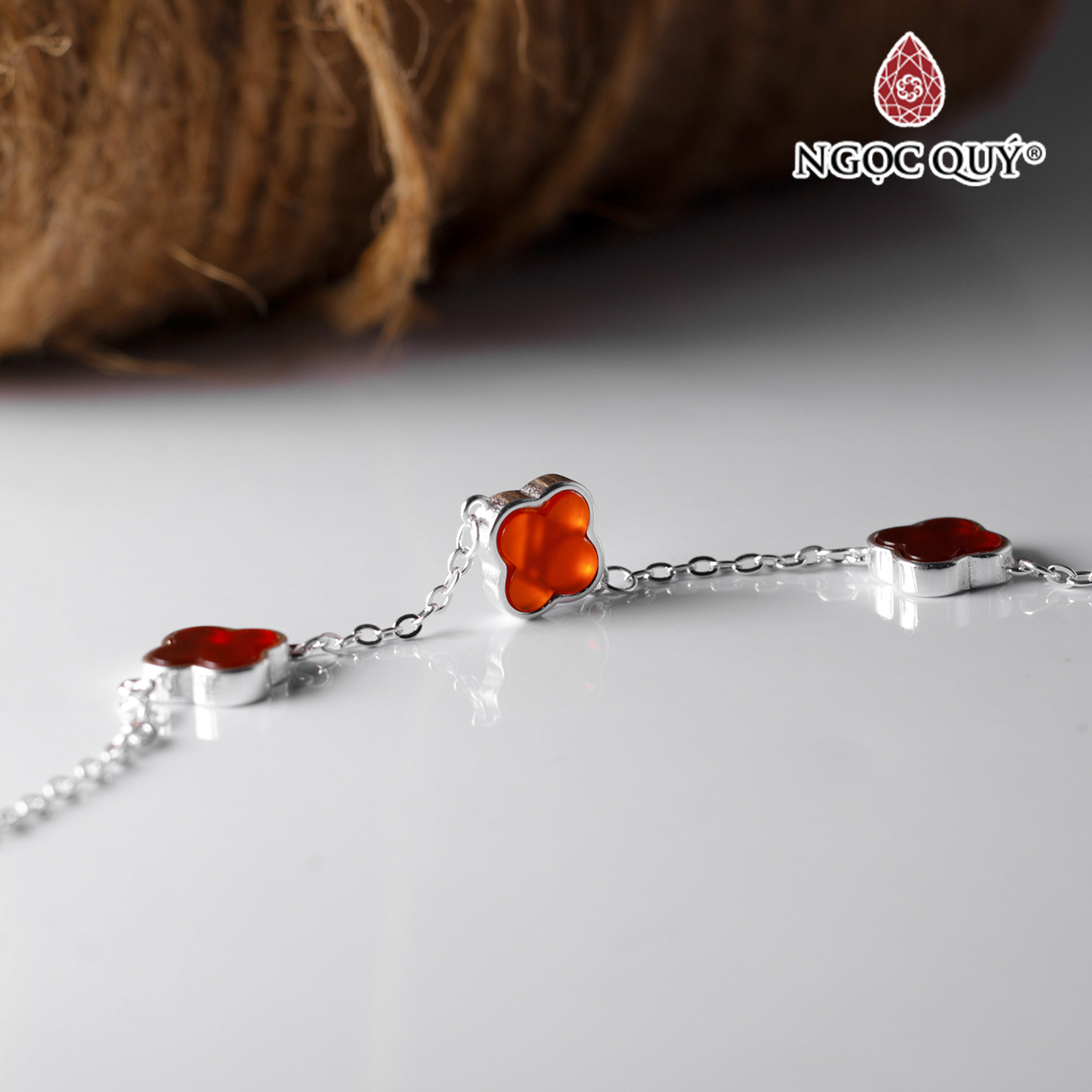 Lắc bạc cỏ 4 lá có tăng đơ dày 17~20cm hoa 8mm - Ngọc Quý Gemstones