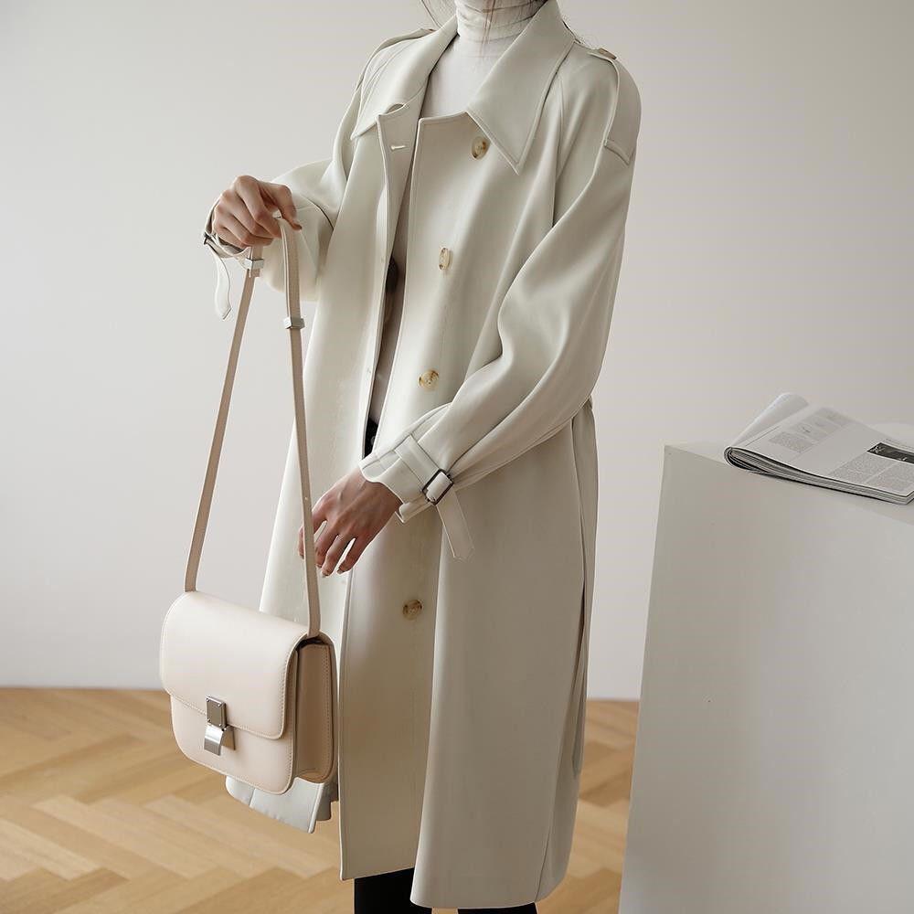Áo khoác Trendcoat màu trắng có đai phong cách Hàn Quốc (Kèm Ảnh Thật