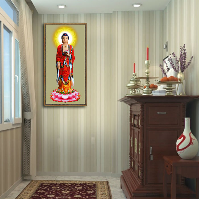 Tranh treo tường trang trí nhà cửa, không gian thờ mẫu Tam thánh, phật adida, Tranh Phật Giáo HPV- 137