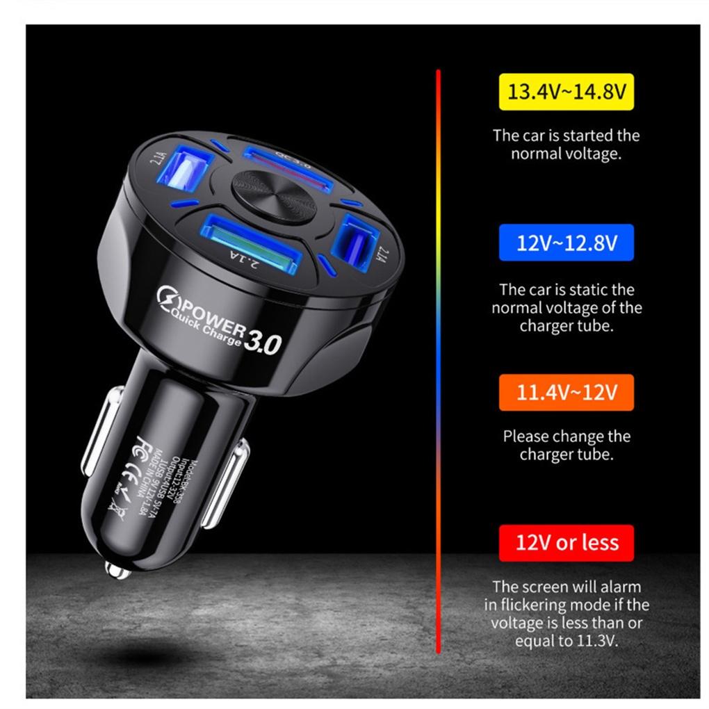 Plastic Car Charger Portable Removable 12-24V 4 USB Ports Anti-slip Fast Charging Stylish Cellphone AutomobileELEN