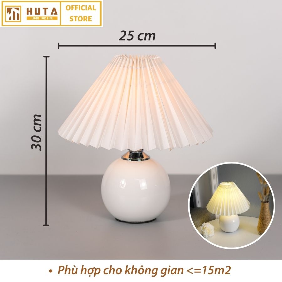 Đèn Ngủ Để Bàn Gốm Sứ Cao Cấp HUTA S8 Chao Xếp Ly Vintage Dễ Thương Decor Trang Trí Phòng Ngủ, Đọc Sách Đầu Giường, Điều chỉnh độ sáng, Đèn Vàng Bóng LED Tiết Kiệm Điện