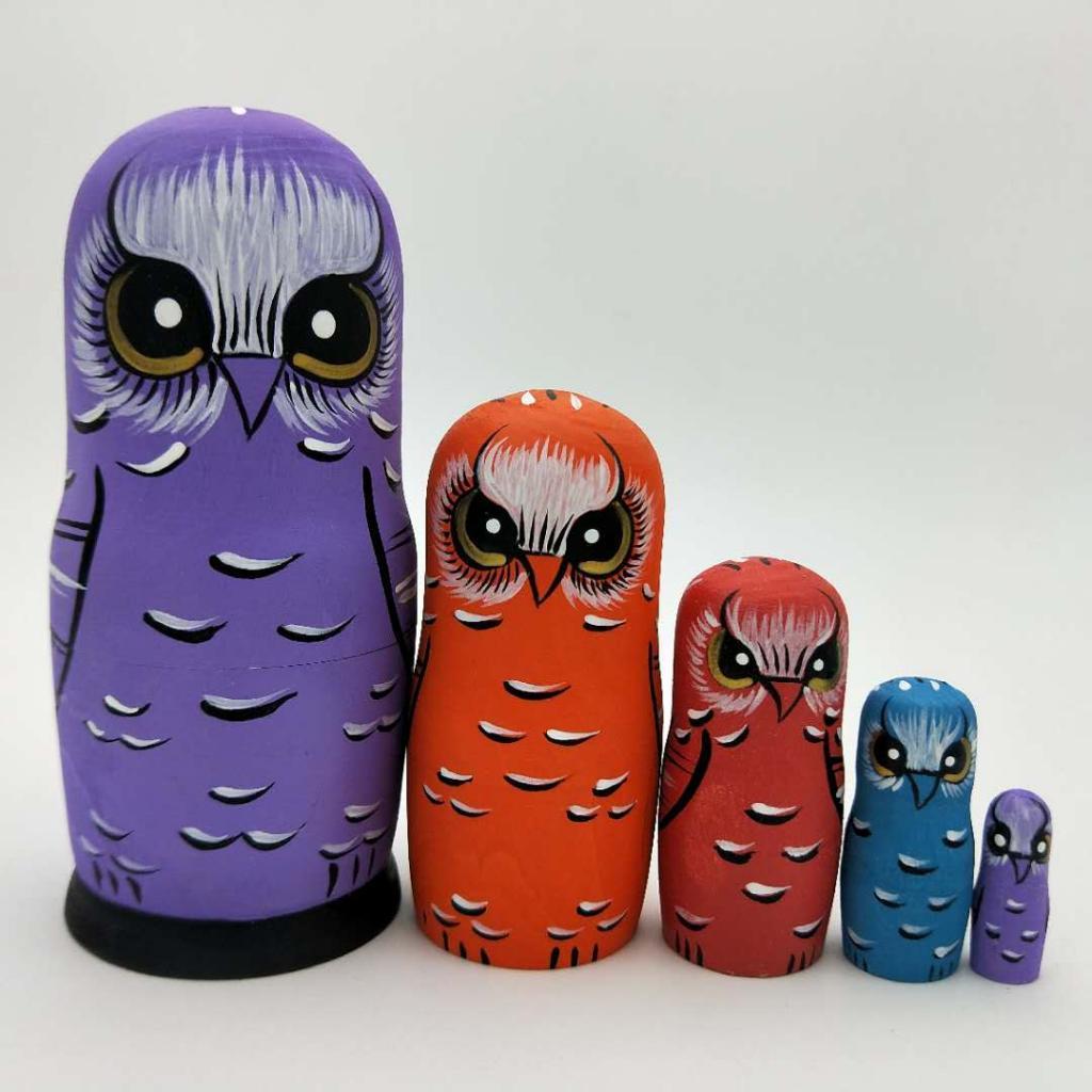 5pcs Lovely Owl Russian Nesting Doll Matryoshka Stacking Dolls Wooden