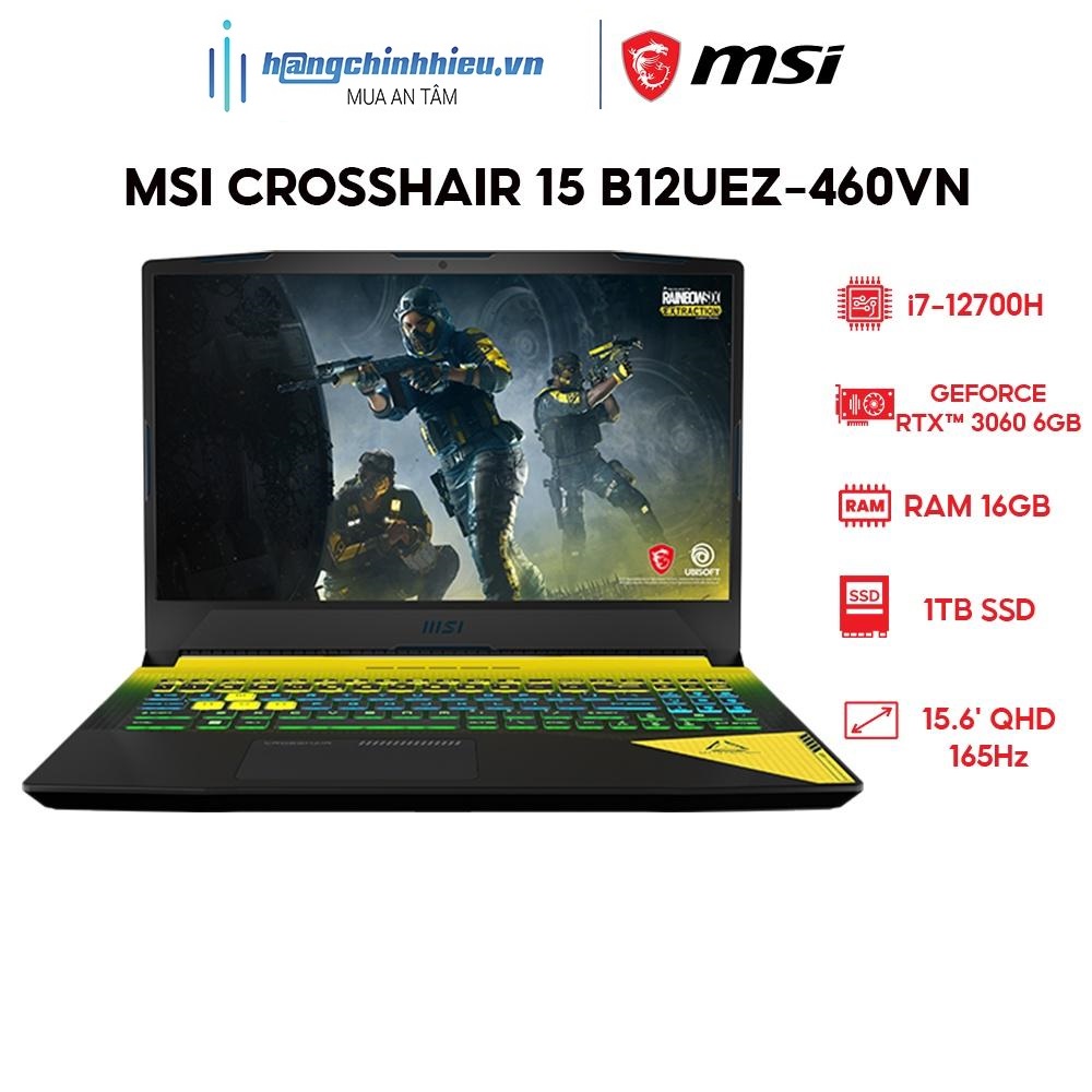 Laptop MSI Crosshair 15 B12UEZ-460VN (i7-12700H | 16GB | 1TB | GeForce RTX 3060 6GB | 15.6' QHD 165Hz DCI-P3 100%) Hàng chính hãng