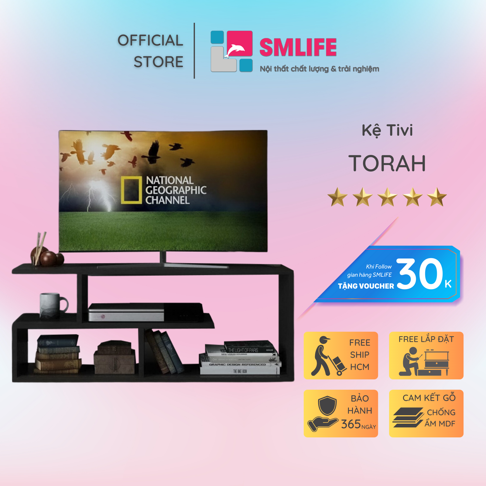 Kệ tivi gỗ hiện đại SMLIFE Torah  | Gỗ MDF dày 17mm chống ẩm | D100xR30xC40cm