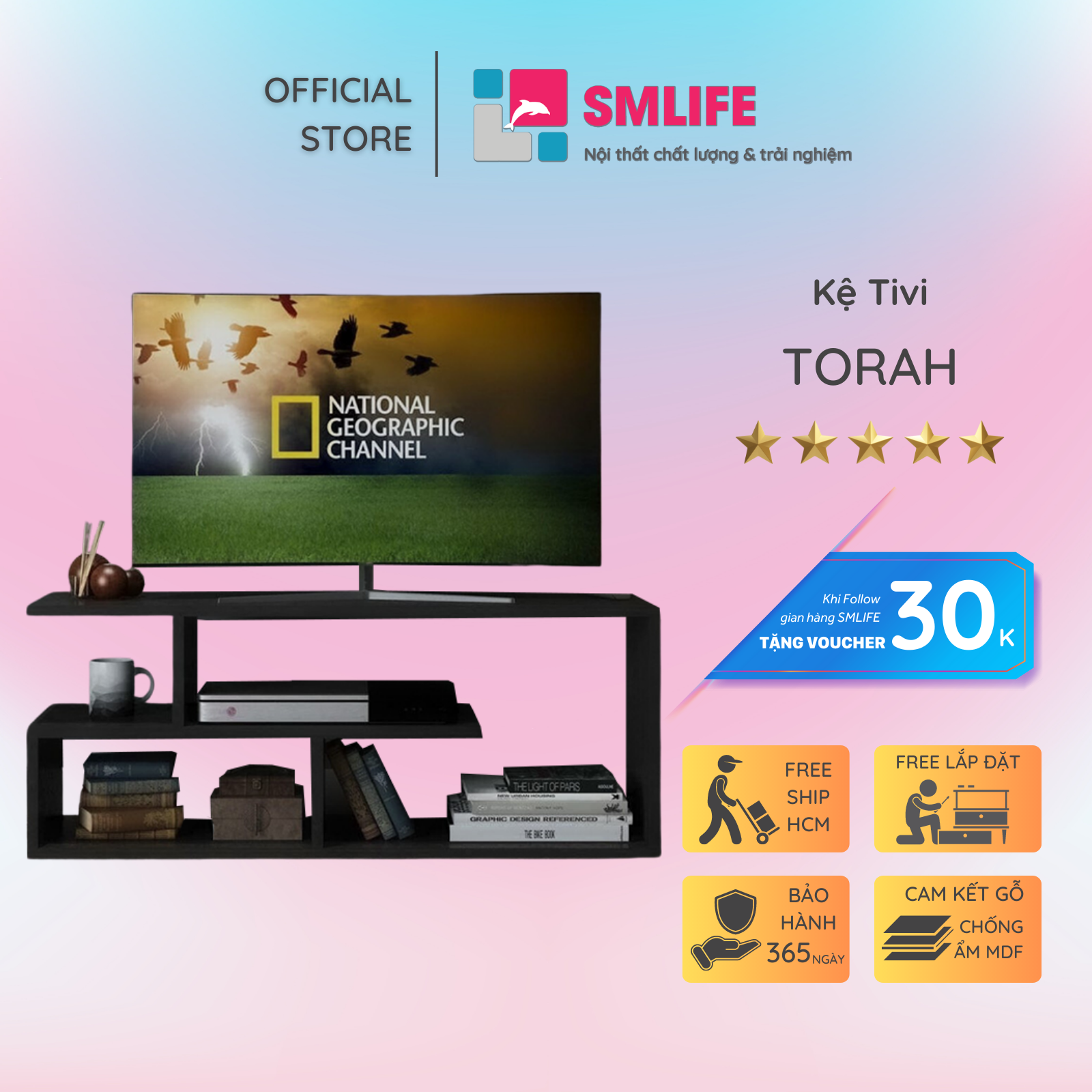 Kệ tivi gỗ hiện đại SMLIFE Torah | Gỗ MDF dày 17mm chống ẩm | D100xR30xC40cm
