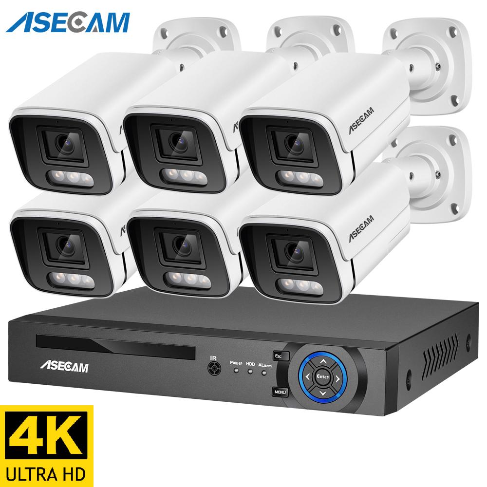 Mới Hệ Thống Camera An Ninh 4K 8MP Mic Âm Thanh Camera Quan Sát POE NVR AI Màu Đêm Camera Giám Sát Video Gia Đình Bộ Ngoài Trời Tích Hợp HDD: 4T
