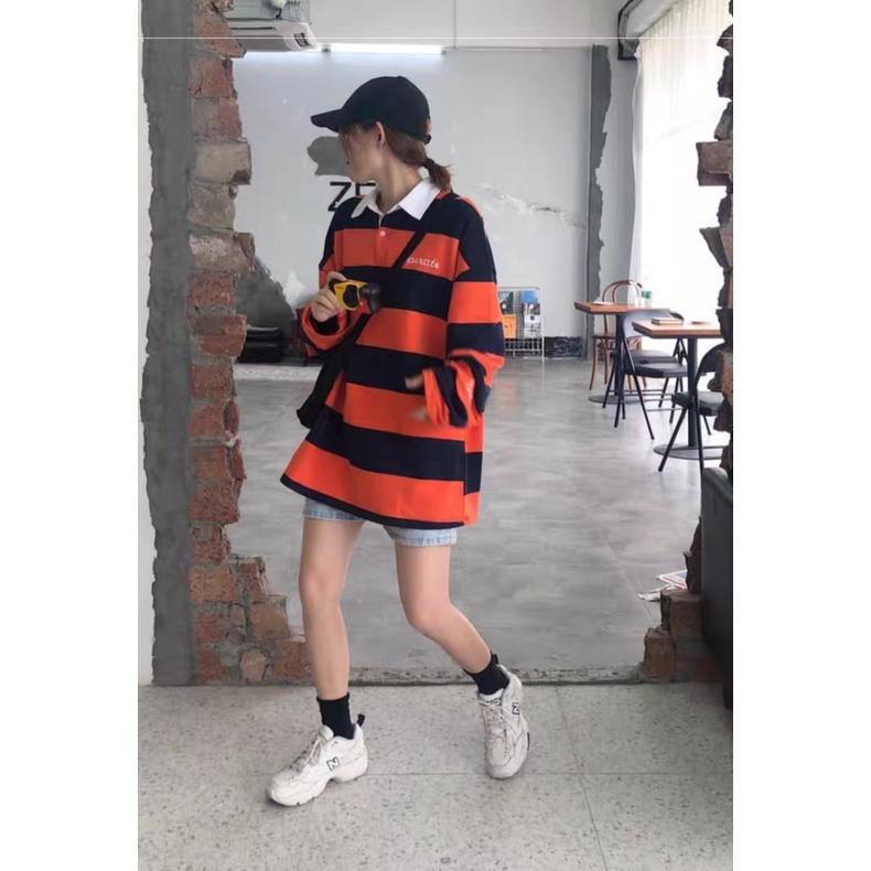 Áo polo kẻ dài tay MEANSTORE phông Unisex nam nữ tee oversize form rộng pull Ulzzang Hàn Quốc vải mềm 2727CJ