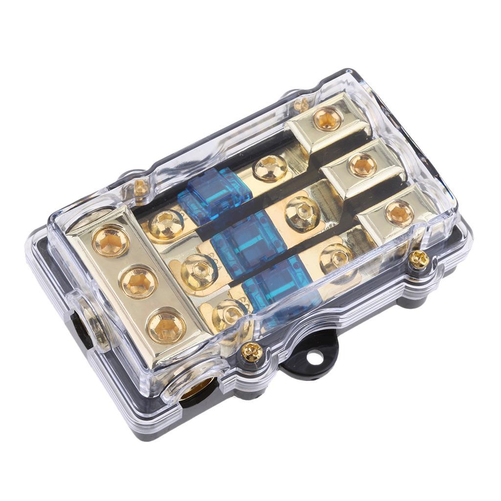 3 Way Power Distribution Block 4/8 AWG Gauge AGU Fuse Holder 60Amp