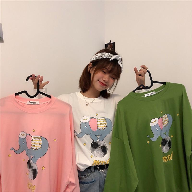 Áo thun tay dài CÓ BO TAY form rộng CON VOI chữ MOON ulzzang thu đông UNISEX