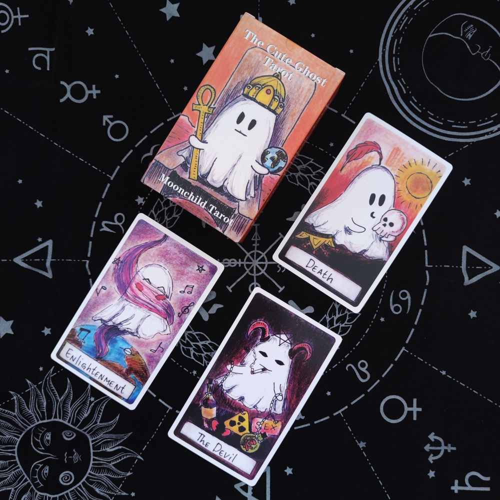 [Size Gốc] Bộ Bài Cute Ghost Tarot 78 lá 7x12 cm đá thanh tẩy