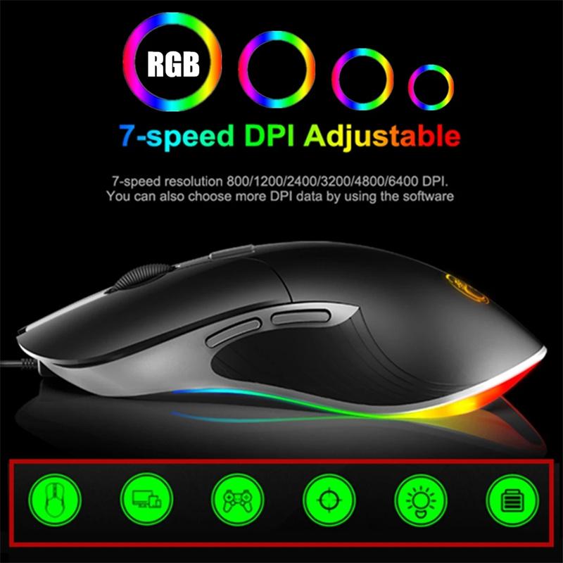 Chuột Game Thủ Máy Tính Có Dây Thiết Mause Với Cáp 6400DPI Led Chuột RGB USB Quang PC có Đèn Nền