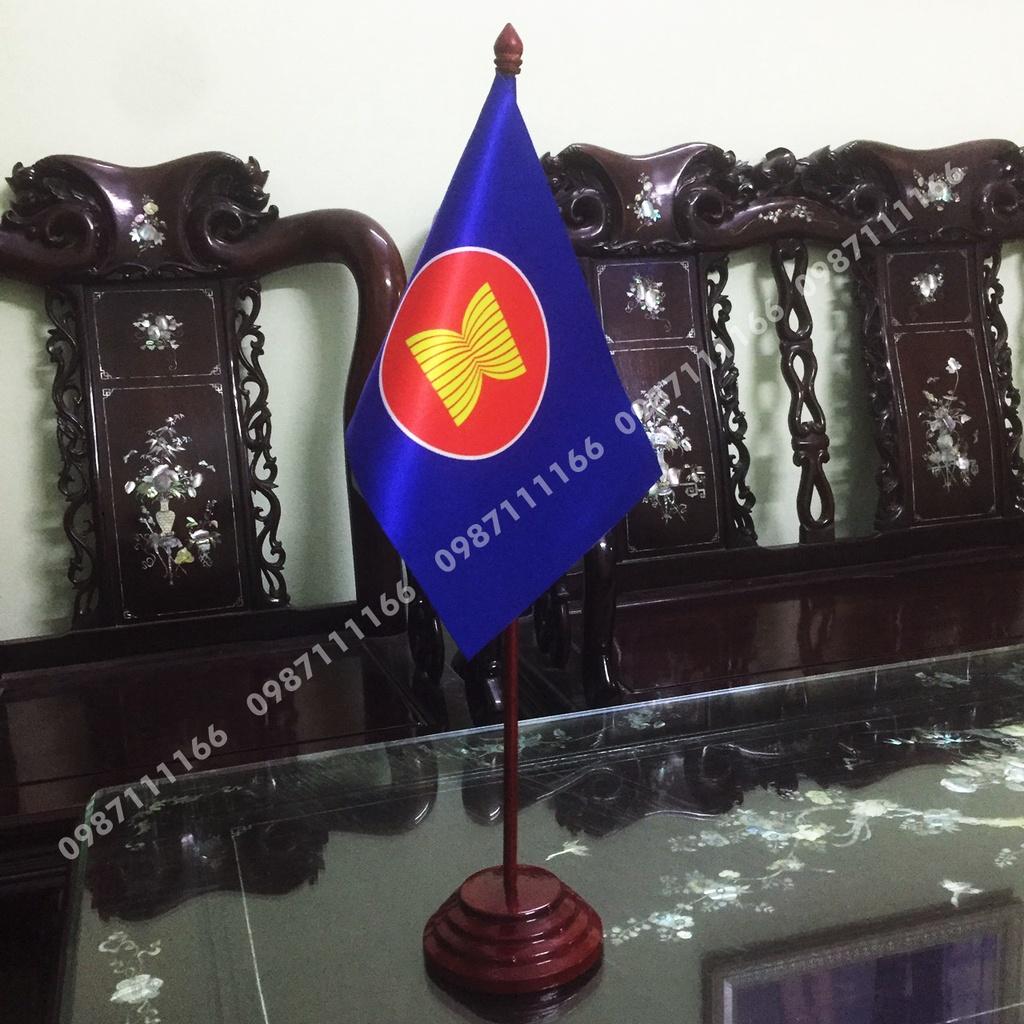 Cờ Để Bàn Đế gỗ Cắm 1 cờ ASean In Kỹ Thuật Số