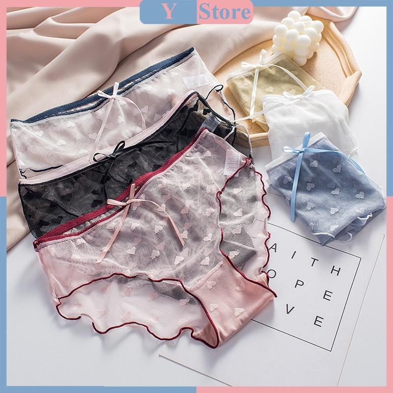 Quần lót ren sexy viền màu họa tiết trái tim H06