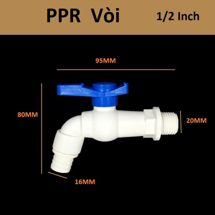 Vòi máy giặt - Vòi Hồ - Vòi Nước bằng nhựa PPR trắng đơn lạnh - tặng kèm Móc treo đồ