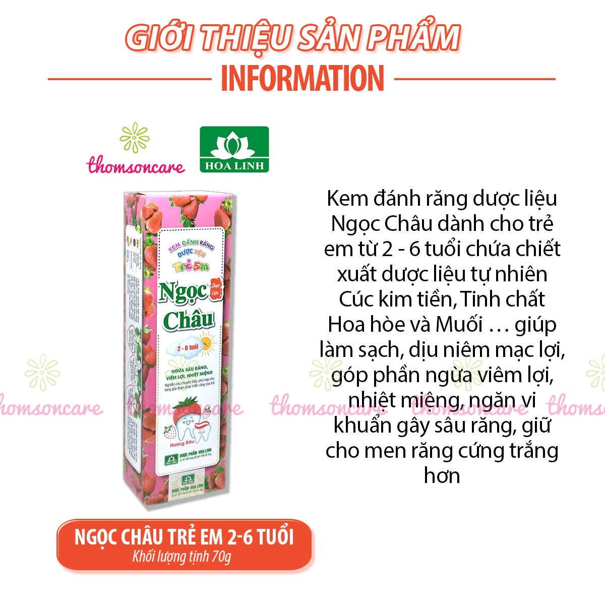 Kem đánh răng Ngọc Châu cho bé từ 2-6 tuổi hương dâu - Ngừa viêm lợi, nhiệt miệng cho trẻ giai đoạn mọc và thay răngg - Của dược Hoa Linh