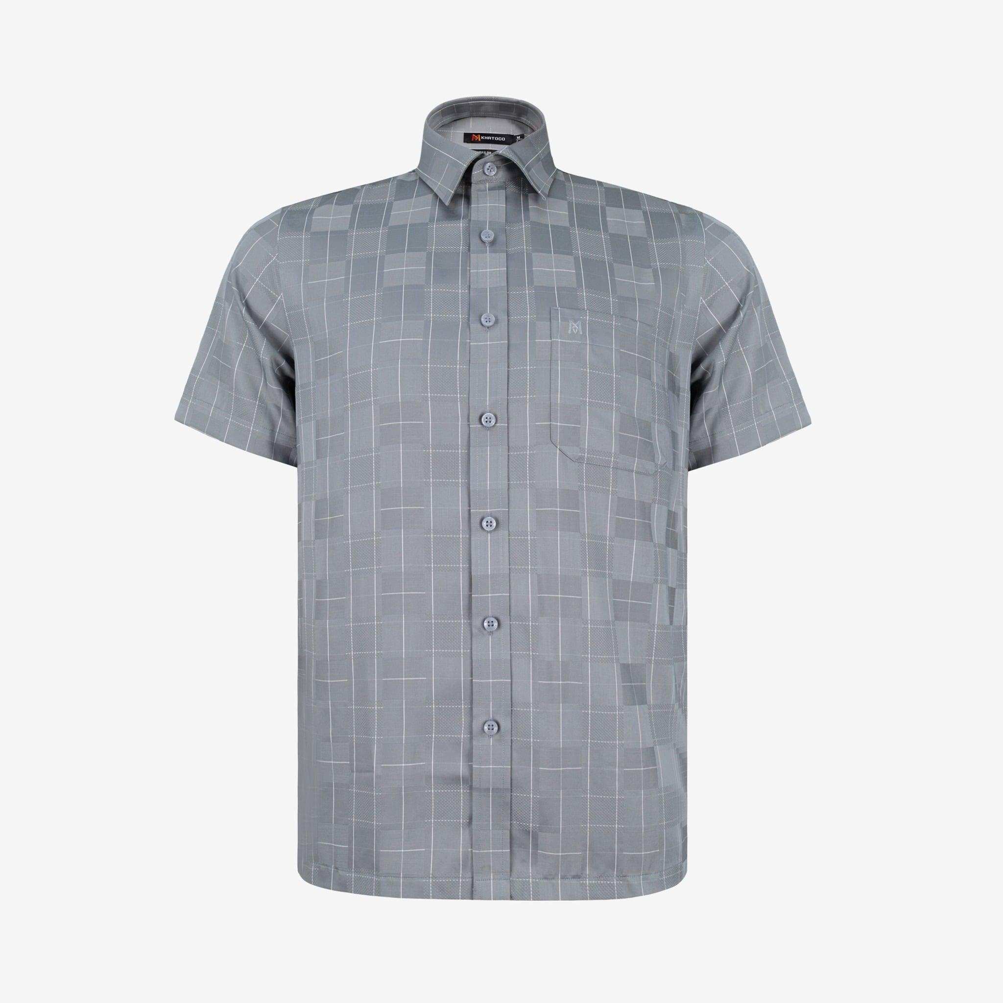 Áo sơ mi nam KHATOCO Tailor Fit ngắn tay A1MN538T2-CNCR760-2704-N