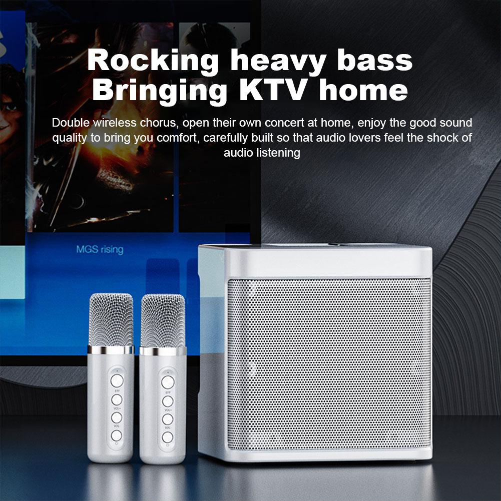 100W chuyên nghiệp Karaoke micrô kép loa bluetooth không dây stereo không dây stereo subwateo hỗ trợ gia đình karaoke hỗ trợ Color: White