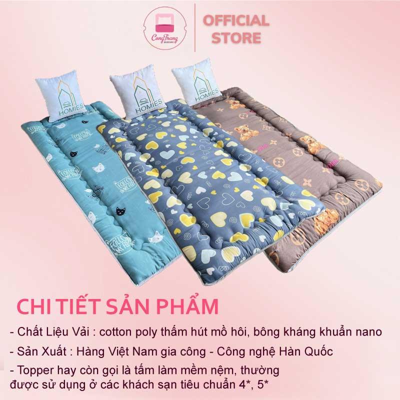 Topper nệm bông xuất Nhật HOMIES cao cấp , Đệm Topper ngủ trưa văn phòng, Tấm làm mềm đệm cotton mềm mại (Đủ Kích Thước)