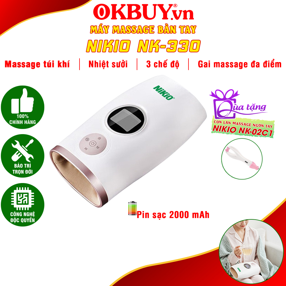 Máy massage bàn tay Nikio NK-330 - Công nghệ áp suất khí nén, nhiệt nóng. Giảm đau nhức mỏi, tê tay