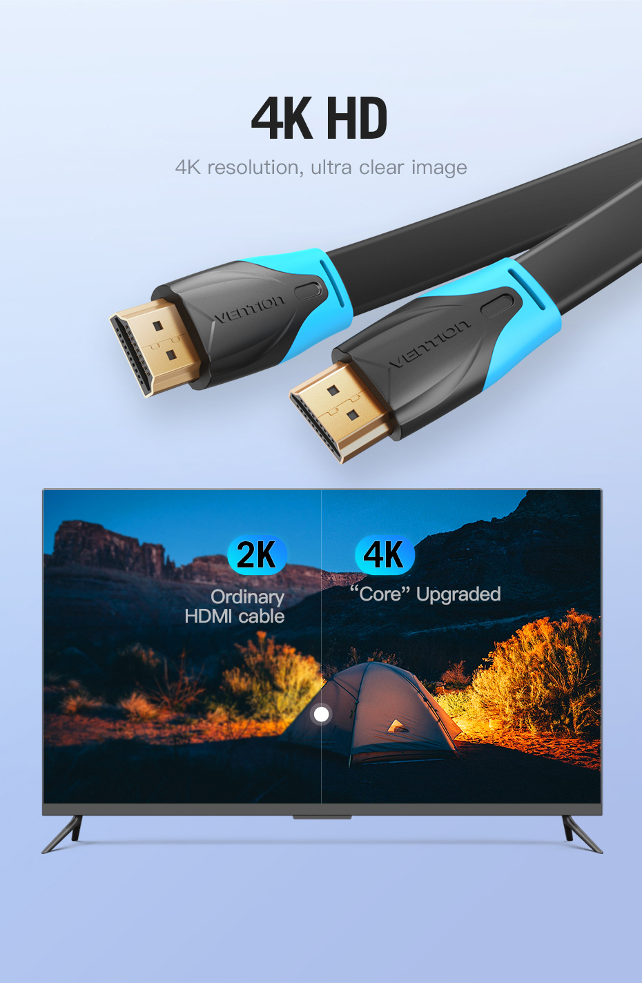 Cáp HDMI 1.4 dẹt  Vention VAA-B02 - Hàng Chính Hãng