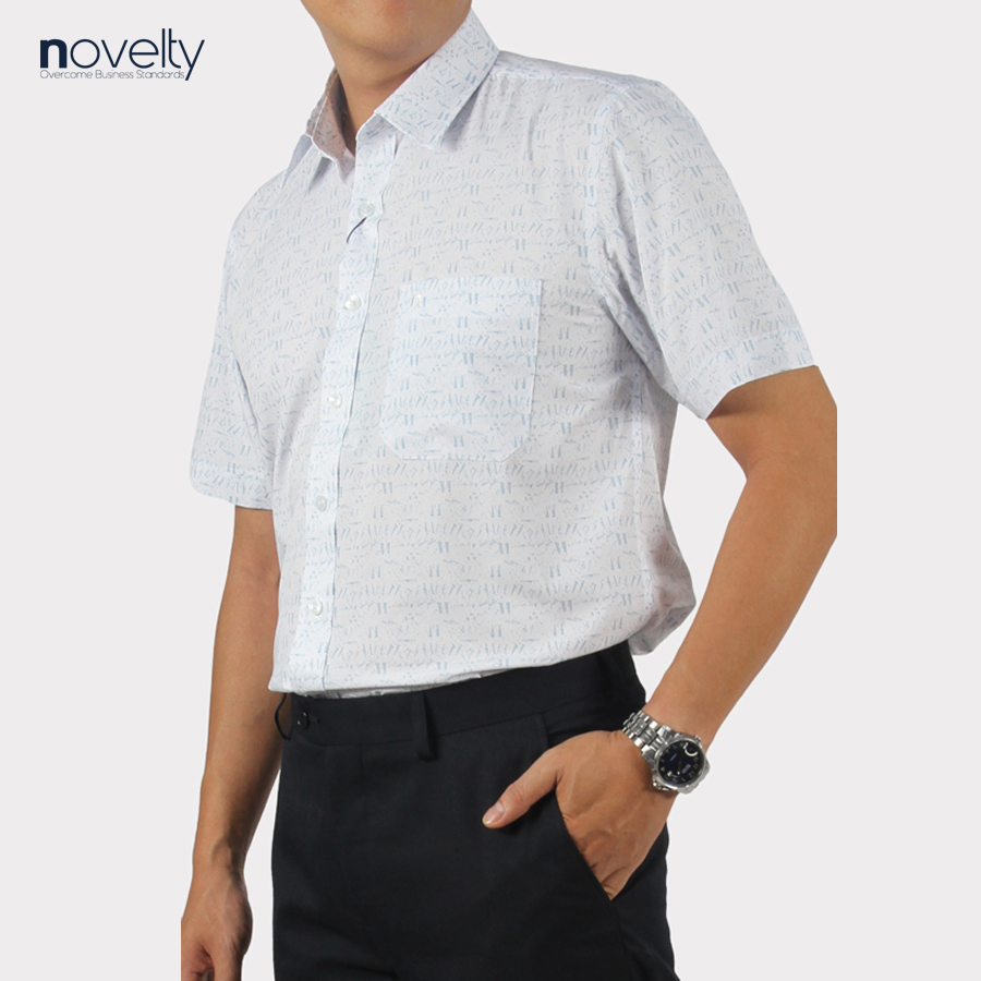 Áo sơ mi nam ngắn tay Novelty Casual vải dừa hoa văn NSMMINMCNB220786N