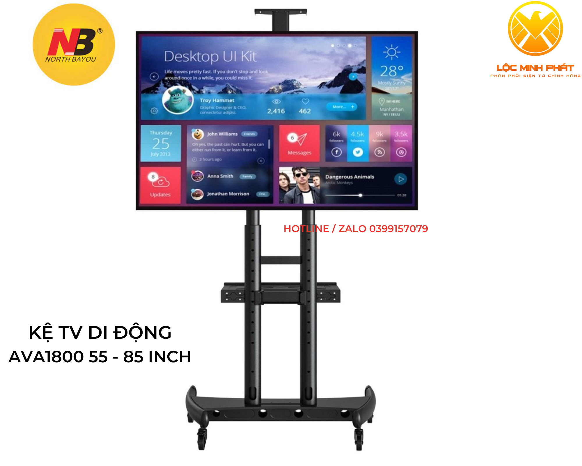 Giá Treo Tivi Di Động NB - AVA1800 Tivi 55&quot; - 85&quot; inch có bánh xe di chuyển - HÀNG CHÍNH HÃNG