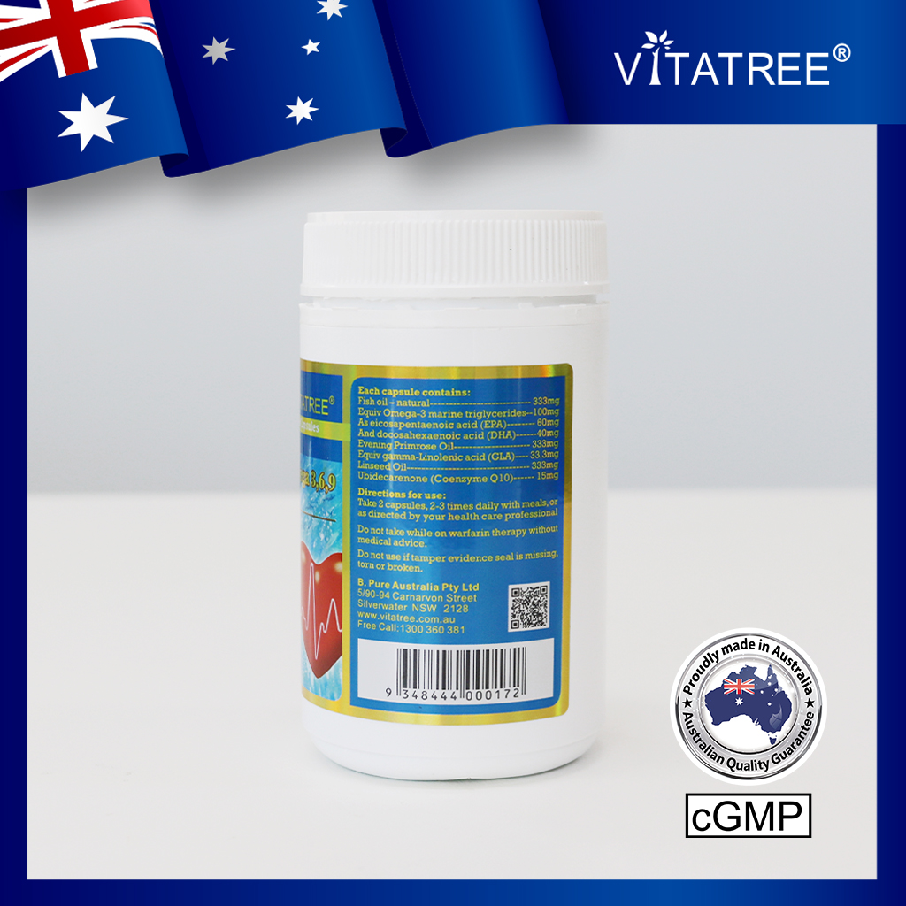 Viên Uống Omega 369 Tăng Cường Thị Lực, Giảm Nguy Cơ Mắc Các Bệnh Tim Mạch Vitatree Omega 369 bổ sung Q10 - Hộp 120 viên