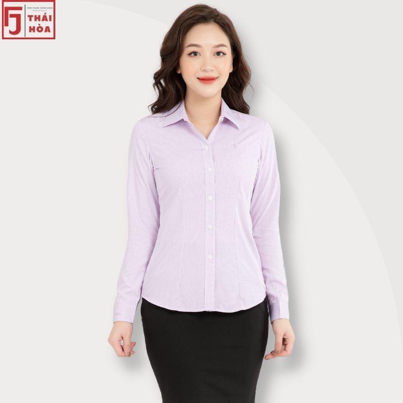 Áo sơ mi nữ Thái Hoà cống sở kẻ tăm caro đẹp cao cấp màu tím cotton 631-11-01