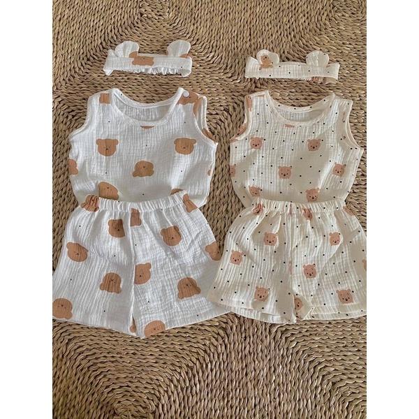 vải xô muslin mặt gấu chấm bi vải 2 lớp dày dặn thấm hút tốt