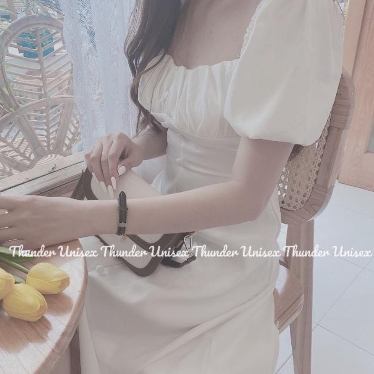 Váy Đầm Nữ Cổ Vuông Tay Trắng Đầm Dự Tiệc Dáng Dài Tay Bồng Xinh Xắn Ảnh Thật Phong Cách Ulzzang Hàn Quốc ThunderUniesx