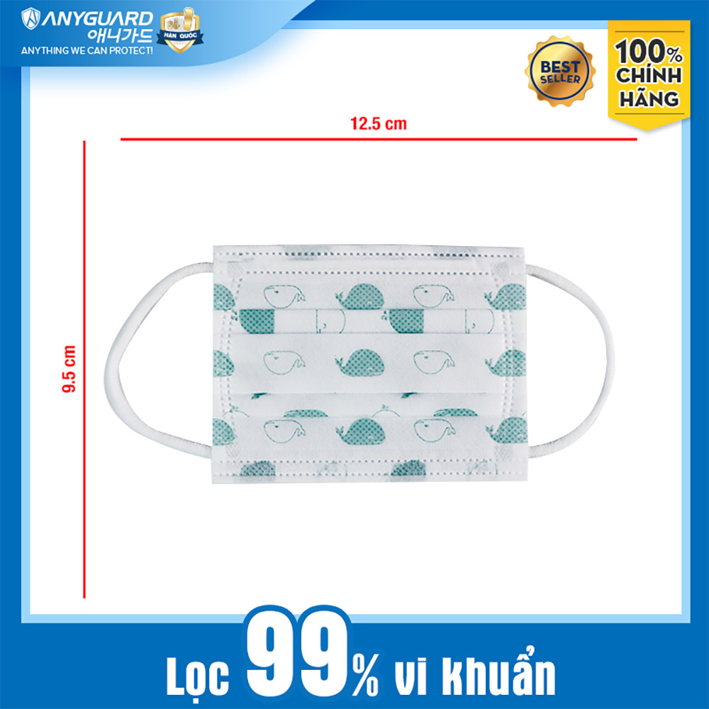 Khẩu Trang Trẻ Em Anyguard Hàn Quốc 3 Lớp Chính Hãng (Cho Bé Dưới 7 Tuổi - Hộp 50 Chiếc)-베이비 마스크 - Face Mask For Kids Under 7 yearsold-ISO 9001:2015, ISO 13485:2016, QCVN 01:2017/BTC