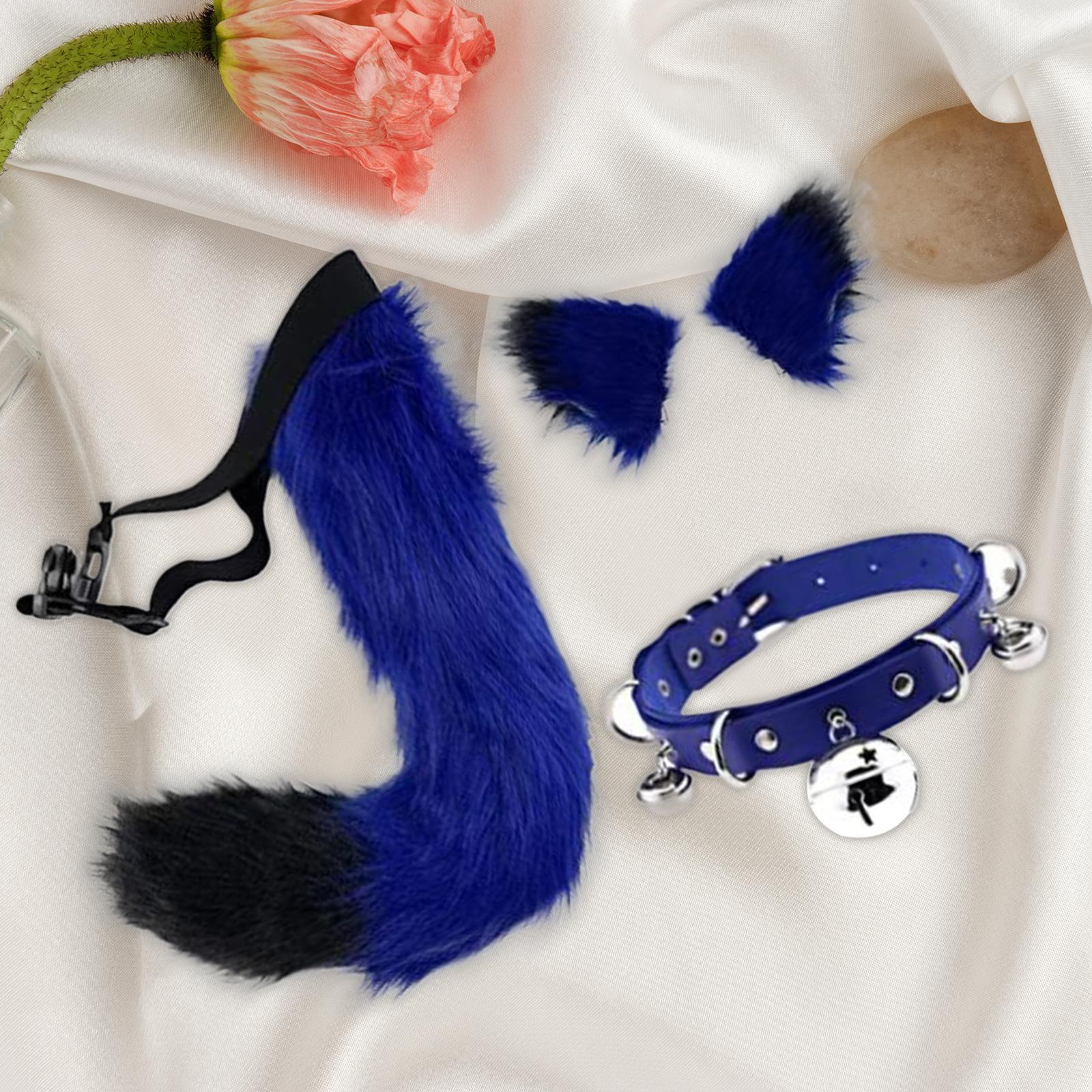 Faux  Ears and Tail Set Cosplay Costume Gift PU Leather Neck Choker for Stage Shows Halloween Carnival Role Play Animal Themed Parties