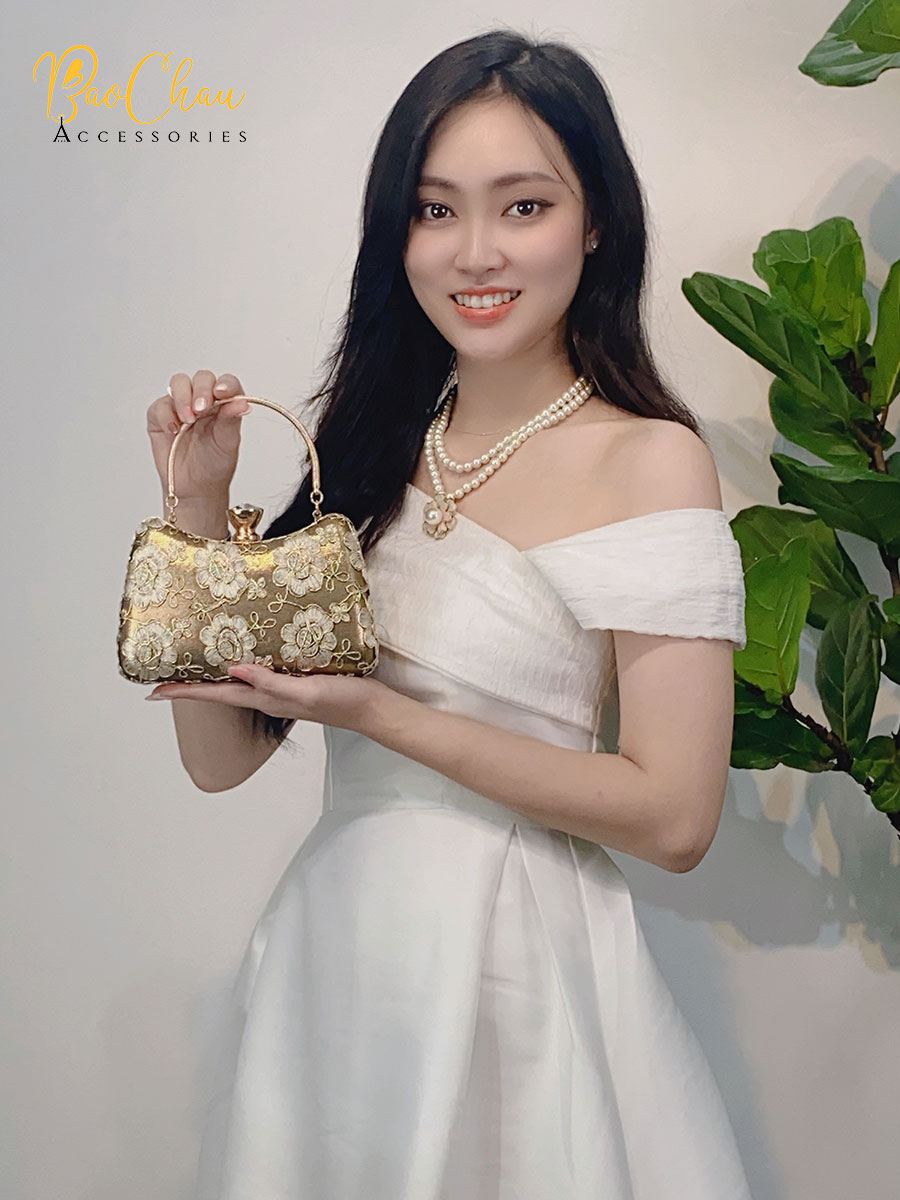 Ví Nữ Đi Tiệc Thêu Hoa Văn Hoàng Gia Cao Cấp - Bảo Châu