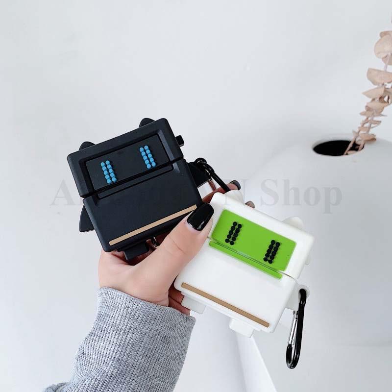 Bao Case Ốp dành cho Airpods 1/2 và Airpods Pro Robot mắt xanh kute silicon 3D cao cấp