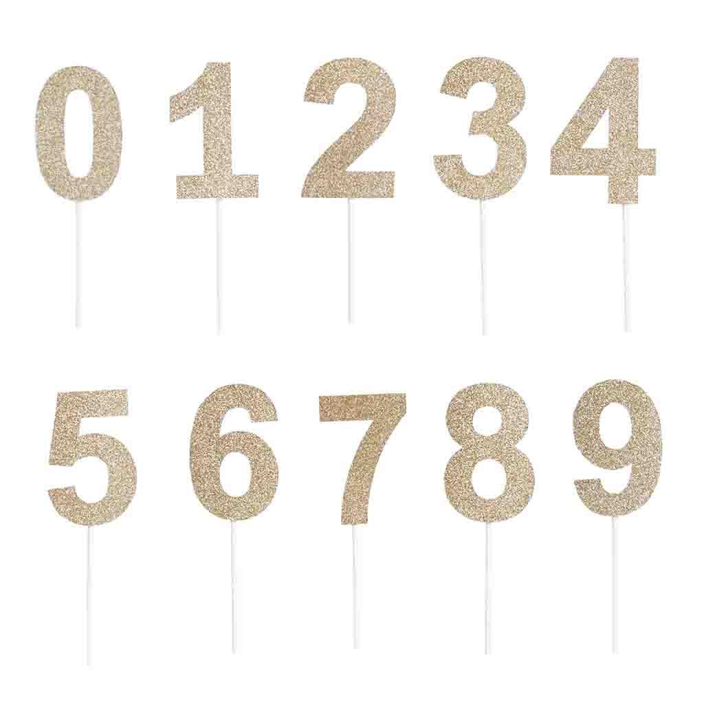 Glitter 0-9Cupcake Pick Cake Topper Baby Shower Birthday Anniversary Decor