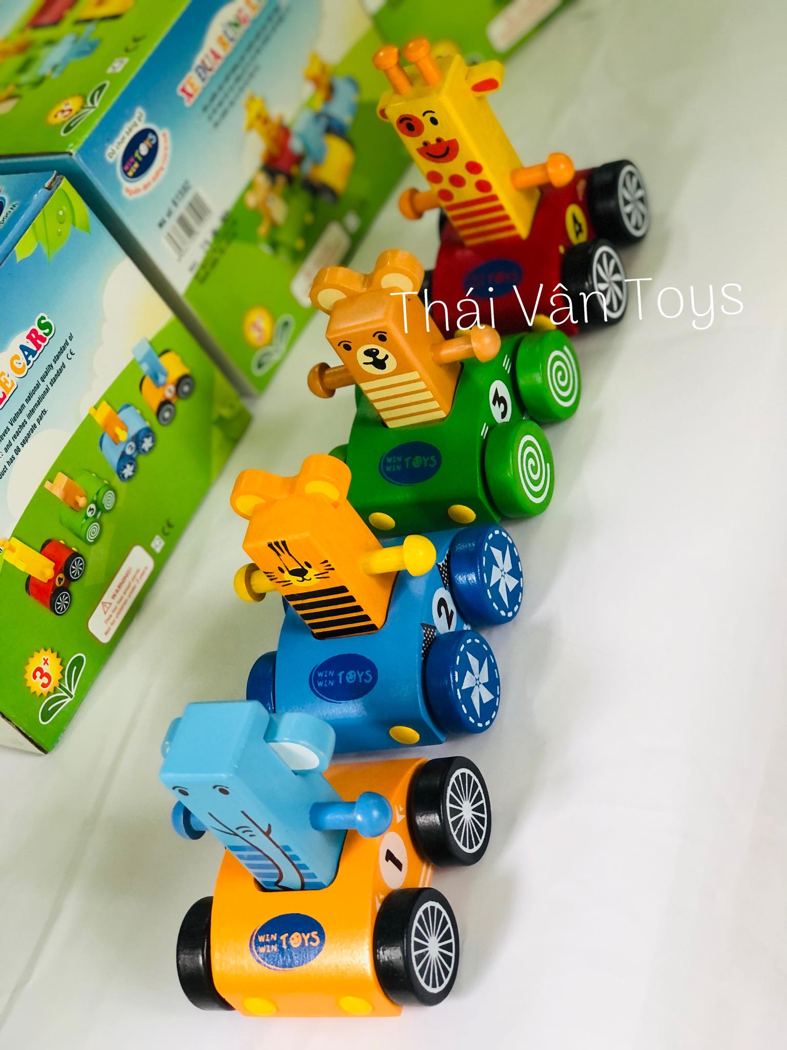 Bộ 4 Xe Đua Rừng Xanh Ngộ Nghĩnh Vui Nhộn - Đồ chơi gỗ Việt Nam