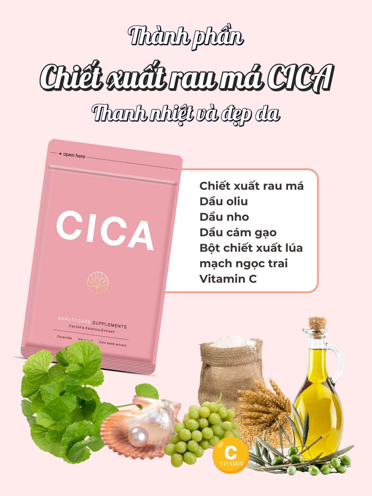 Viên Uống Chiết Xuất Rau Má CICA Hỗ Trợ Thanh Nhiệt Và Đẹp Da Seedcoms Nhật Bản