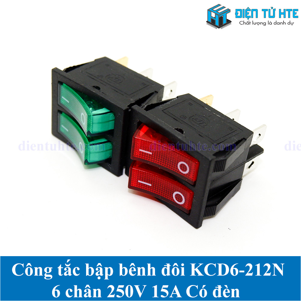 Công tắc bập bênh đôi ON-OFF KCD6 KCD6-212N 6 chân 250V 16A Có đèn